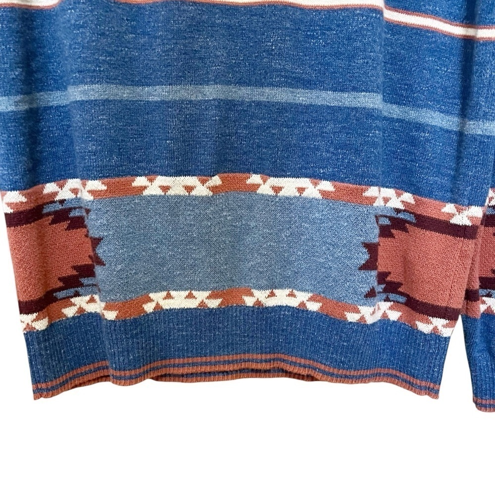 Lucky Brand Sweater Men’s Size Small Blue Southwestern Cotton Knit Crewneck - Picture 5 of 8